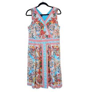 Talbots A-Line Sundress, sz 12P Italian Bistro Cityscape Scenic Print 12 Petite